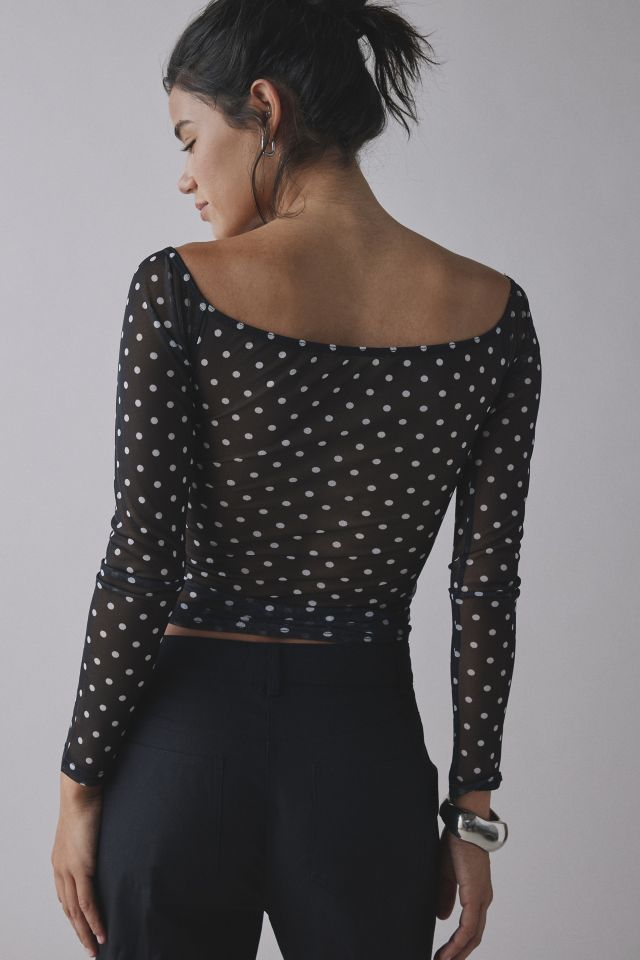Silence + Noise Aria Polka Dot Mesh Long Sleeve Top #3