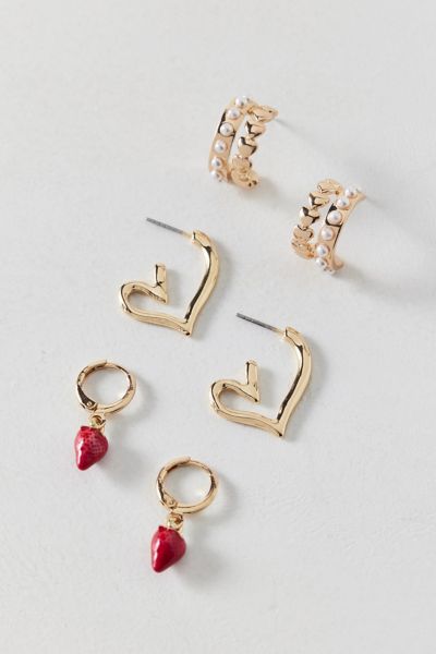 Strawberry Sweetheart Hoop Earring Set
