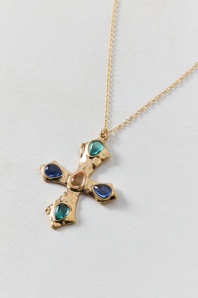 Multicolor Gem Cross Pendant Necklace #1