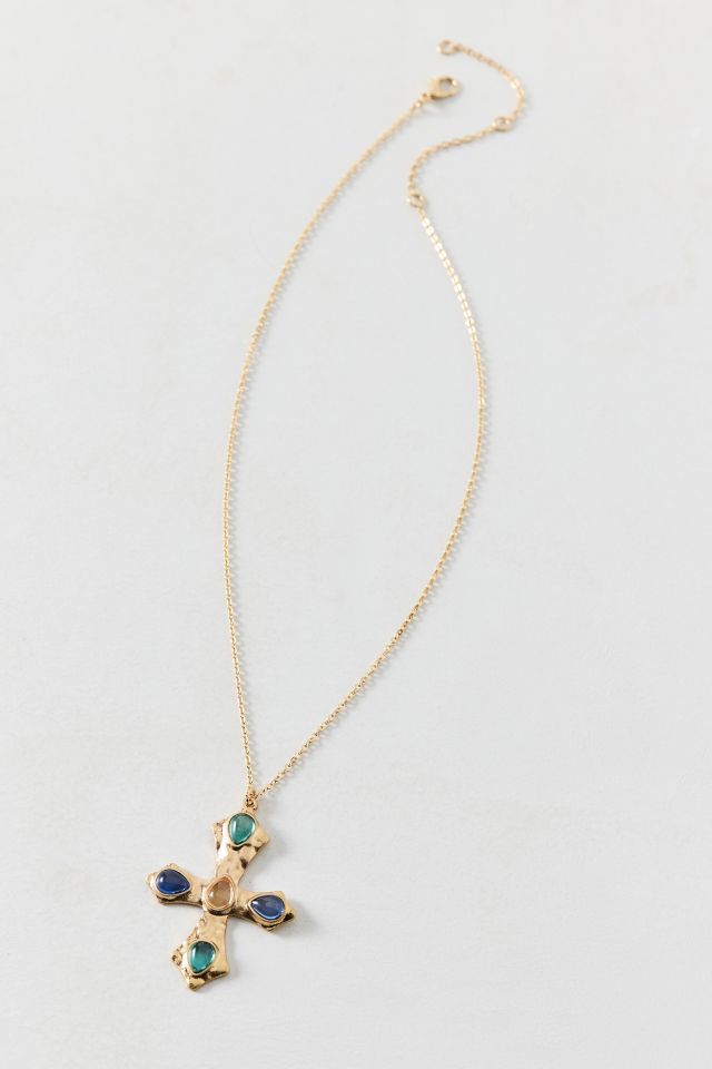 Multicolor Gem Cross Pendant Necklace #2