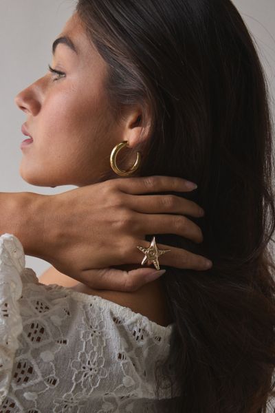 Urban Outfitters Swirl And Star Metal Ring In Gold, Women's At  In Gold