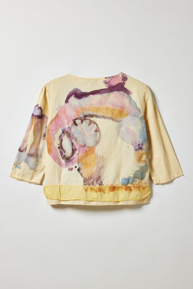 Vintage By Fruits Of Venus Watery Swirl Hand Painted Bell Sleeve Blouse #1