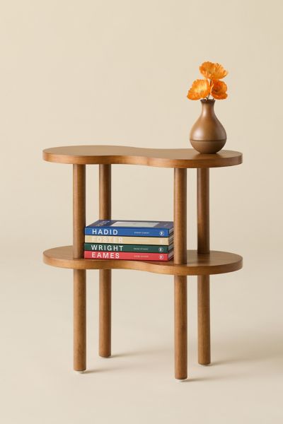 Urban Outfitters Ezra Wavy Wood Side Table In Acorn Rubberwood At