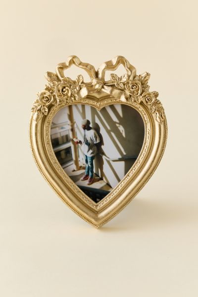 Urban Outfitters Heart Shaped Bow 4" X 4" Picture Frame In Gold At