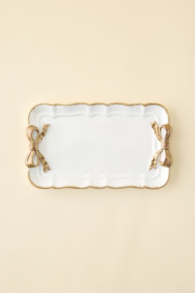 Urban Outfitters Bow Ceramic Rolling Tray In White At  In White