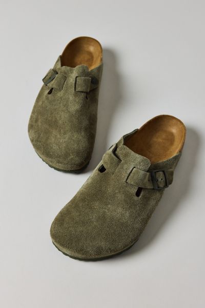 Birkenstock Suede Boston Clogs In Green
