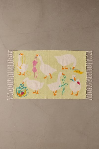 Urban Outfitters Cheeky Goose Printed Rug In Lime At