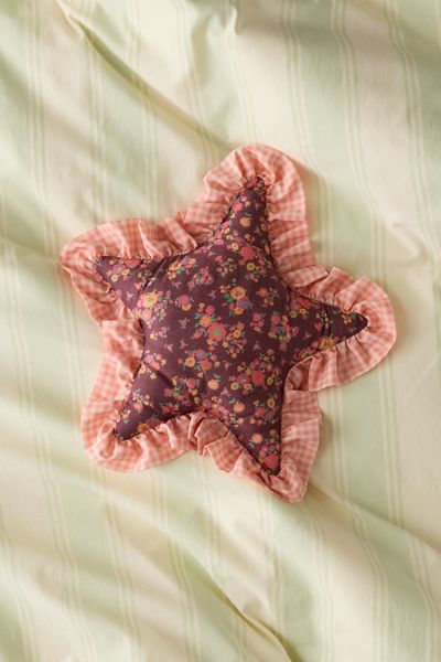 Printed Star Shaped Ruffle Throw Pillow