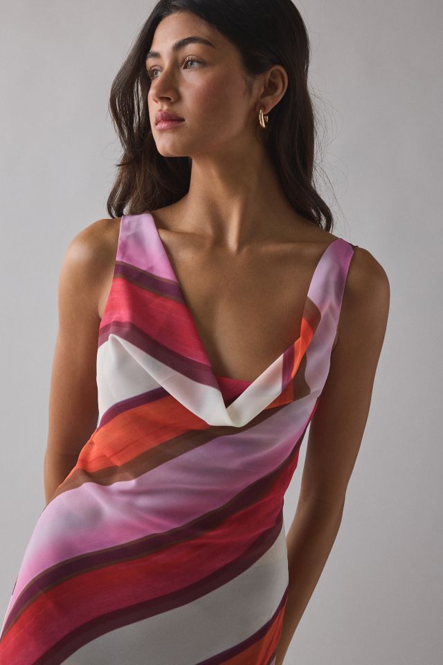 Motel Anira Semi-Sheer Painted Stripe Chiffon Cowl Neck Midi Dress #2