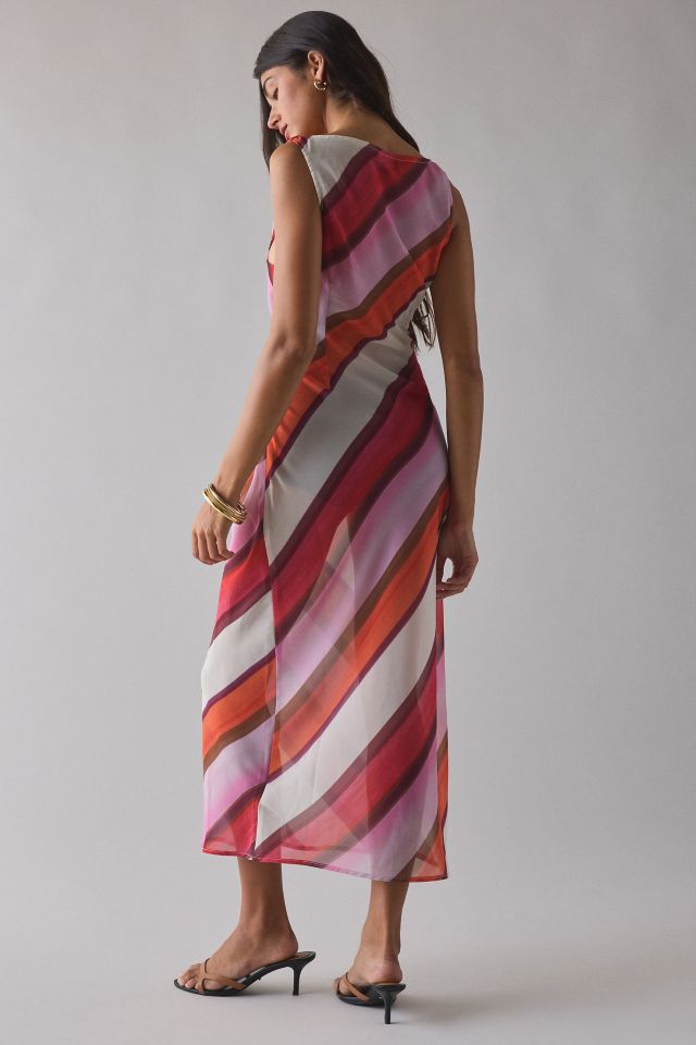 Motel Anira Semi-Sheer Painted Stripe Chiffon Cowl Neck Midi Dress #3