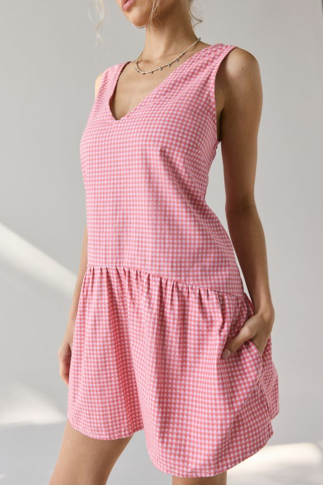 Motel Margare Gingham Drop Waist Shift Mini Dress #1