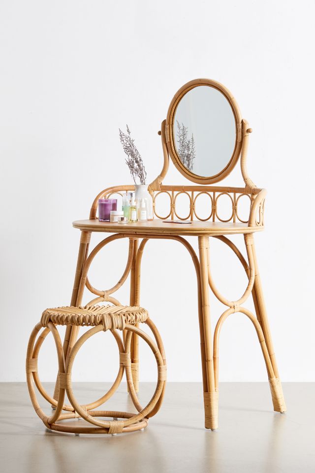 Caroline Rattan Mirror Vanity - Stylish & Functional