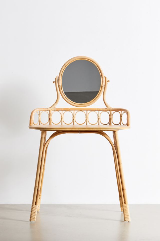 Caroline Rattan Mirror Vanity - Stylish & Functional