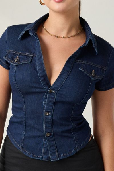 BDG Polly Denim Slim Short Sleeve Button-Up Shirt Product Page
