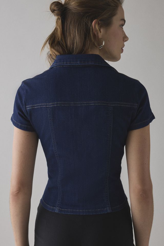 BDG Polly Denim Slim Short Sleeve Button-Up Shirt #4