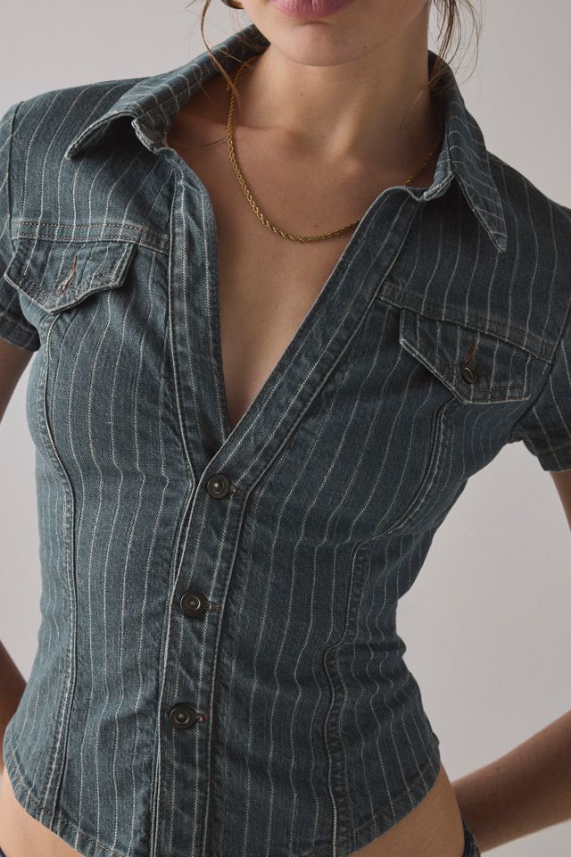 BDG Polly Denim Slim Short Sleeve Button-Up Shirt #5