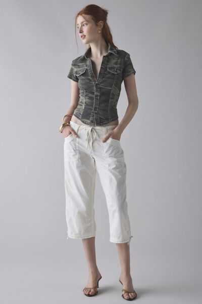BDG Polly Denim Slim Short Sleeve Button-Up Shirt