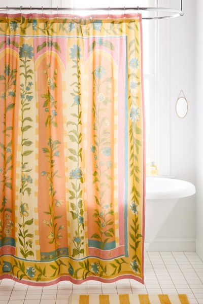 Urban Outfitters Aria Folk Floral Patterned Shower Curtain In Yellow At  In Yellow
