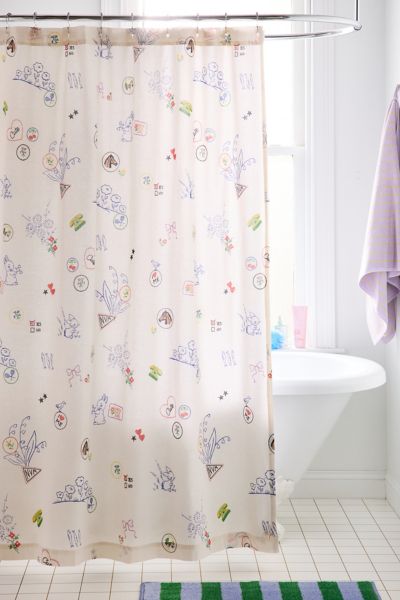 Urban Outfitters Patches Patterned Shower Curtain In White At  In White