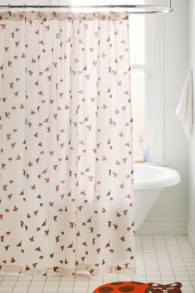 Urban Outfitters Ladybug Cat Patterned Shower Curtain In Red At  In Red
