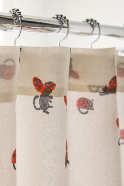 Ladybug Cat Patterned Shower Curtain
