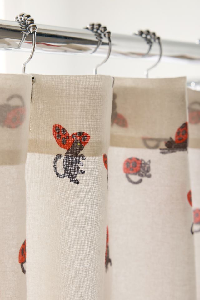 Ladybug Cat Patterned Shower Curtain #2