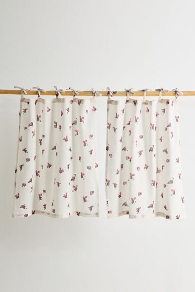 Ladybug Cat Patterned Café Curtain Set