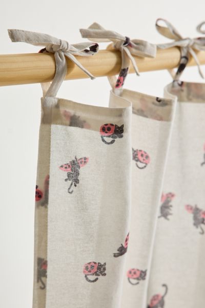 Ladybug Cat Patterned Café Curtain Set