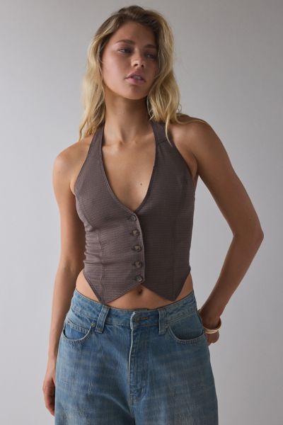 UO Esme Tailored Crop Halter Vest Top