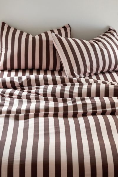 Urban Outfitters Awning Striped Patterned Duvet Cover Set In Cocoa Blush At