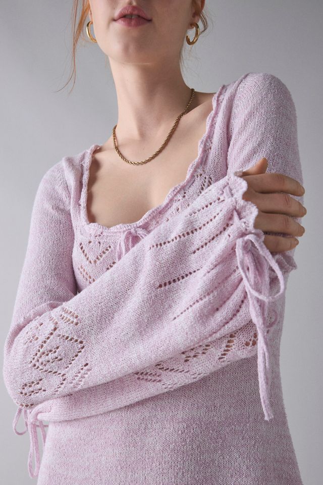 Kimchi Blue Catherine Pointelle Knit Babydoll Tunic Sweater