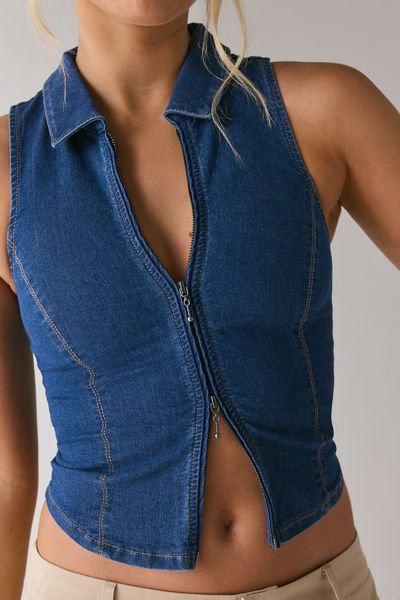 UO Ledia Fitted Seamed Zip-Front Vest Top