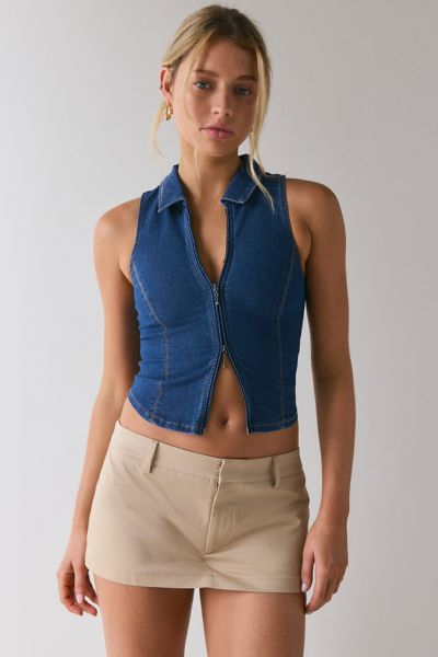 UO Ledia Fitted Seamed Zip-Front Vest Top