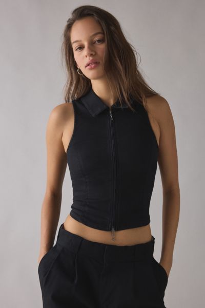 UO Ledia Fitted Seamed Zip-Front Vest Top
