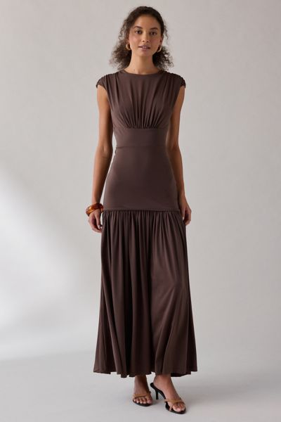 Robe maxi Bardot Annalise à taille basse et col montant