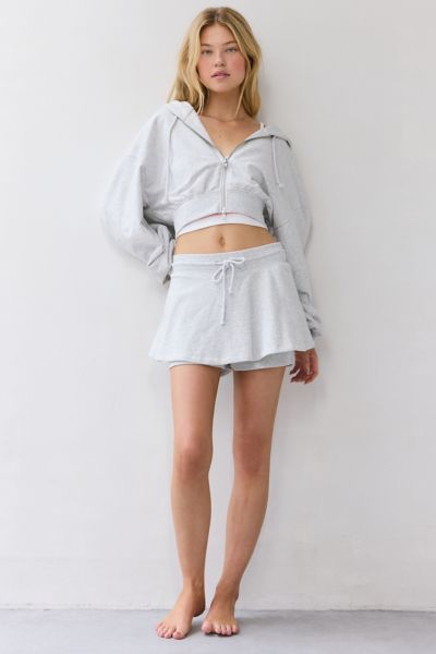Out From Under Selene Cropped Zip-up Hoodie Sweatshirt In Grey, Women's At Urban Outfitters In Gray