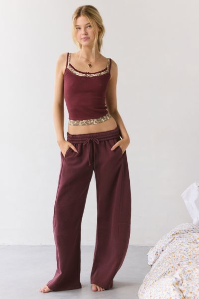 Out From Under Lazy Day Baggy Barrel Sweatpant In Maroon, Women's At Urban Outfitters In Burgundy