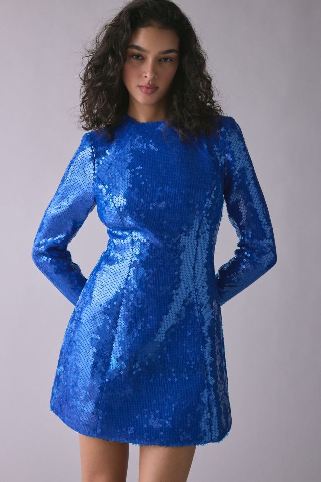 Bardot Leiden Cobalt Blue Sequin Hourglass Long Sleeve Mini Dress #1
