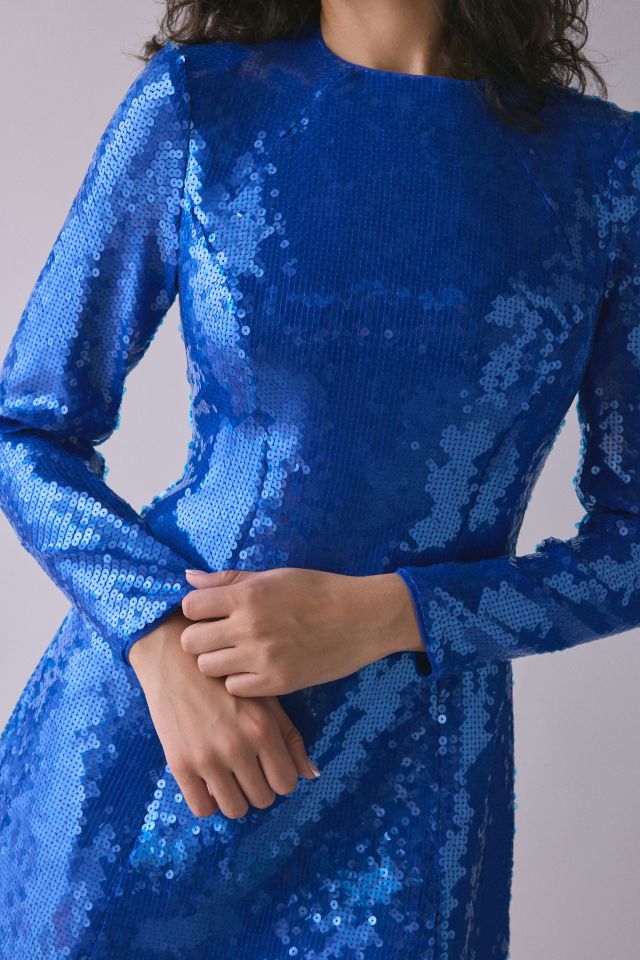 Bardot Leiden Cobalt Blue Sequin Hourglass Long Sleeve Mini Dress #2