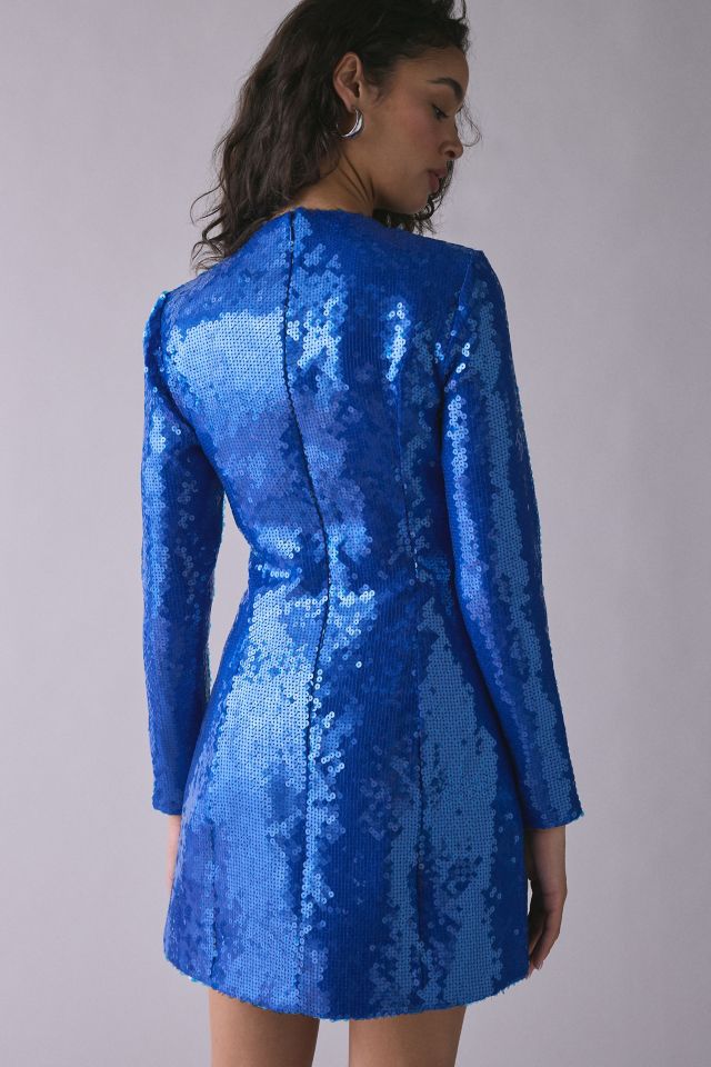 Bardot Leiden Cobalt Blue Sequin Hourglass Long Sleeve Mini Dress #3