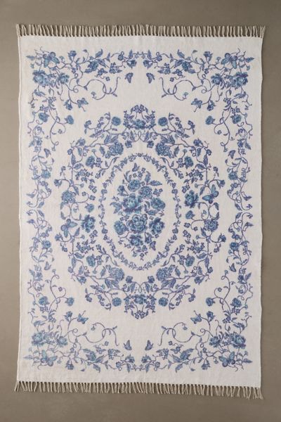 Urban Outfitters Penelope Toile Digital Printed Rug In Blue White At