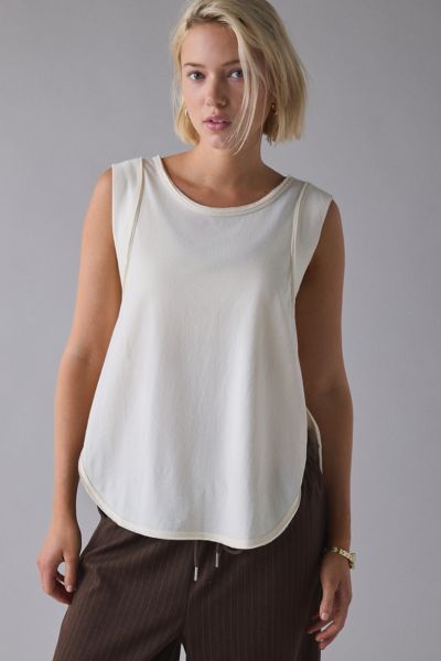 Out From Under Straight Chillin' Side-split Muscle Tank Top In Ivory, Women's At Urban Outfitters