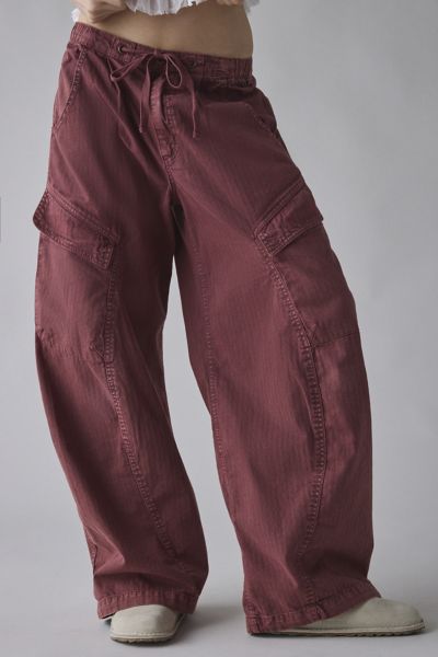 Bdg Station Cocoon Baggy Barrel Leg Cargo Pant In Dark Red, Women's At Urban Outfitters