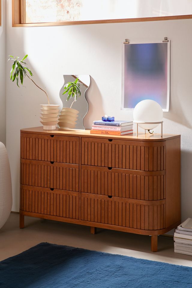 fluted wood dresser LYNSOM 55" Wide for Bedroom with 6 Drawer, Modern Chest of Drawers with Curved Profile Design and Metal Handles, Dresser TV Stand & Storage Organizer for Living Room and lightness to everyday living Finnley 62" Fluted 6-Drawer Dresser