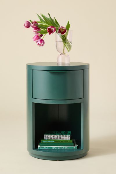 URBAN OUTFITTERS KANE ROUND STORAGE NIGHTSTAND IN DARK GREEN AT URBAN OUTFITTERS 