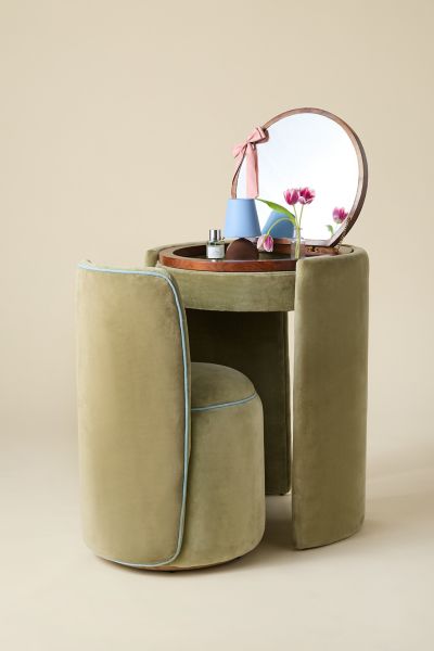 Urban Outfitters Jane Mirror Vanity & Stool Set In Dark Green At