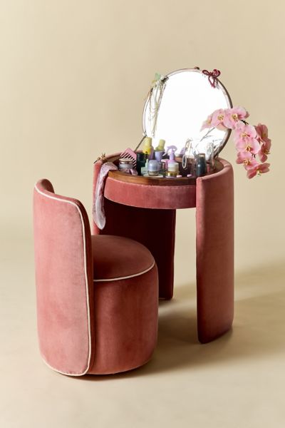 Urban Outfitters Jane Mirror Vanity & Stool Set In Rose At