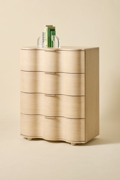 Urban Outfitters Aria Tall 4-drawer Squiggle Dresser In Light Oak At