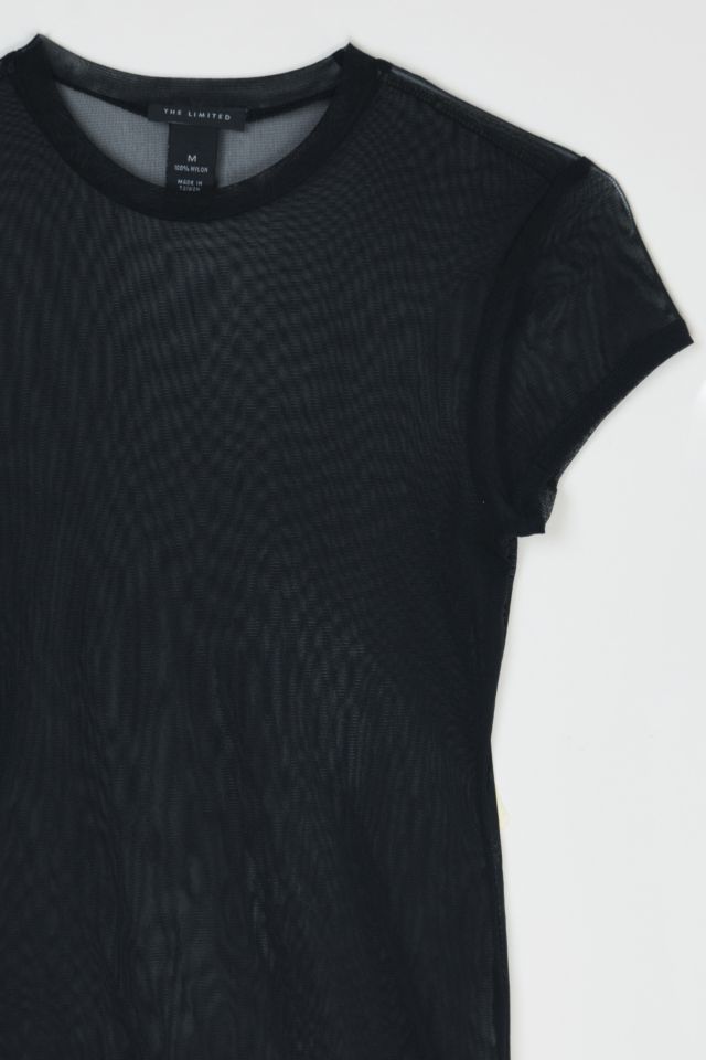 Vintage Y2k Black Mesh Sheer T-Shirt #1