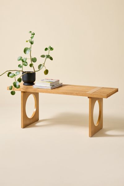 Urban Outfitters Caspar Statement Slatted Wood Bench In Brown At